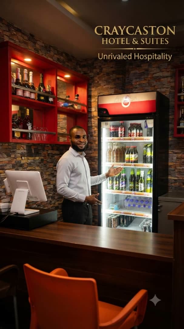 Chilled drinks and table service at the bar counter