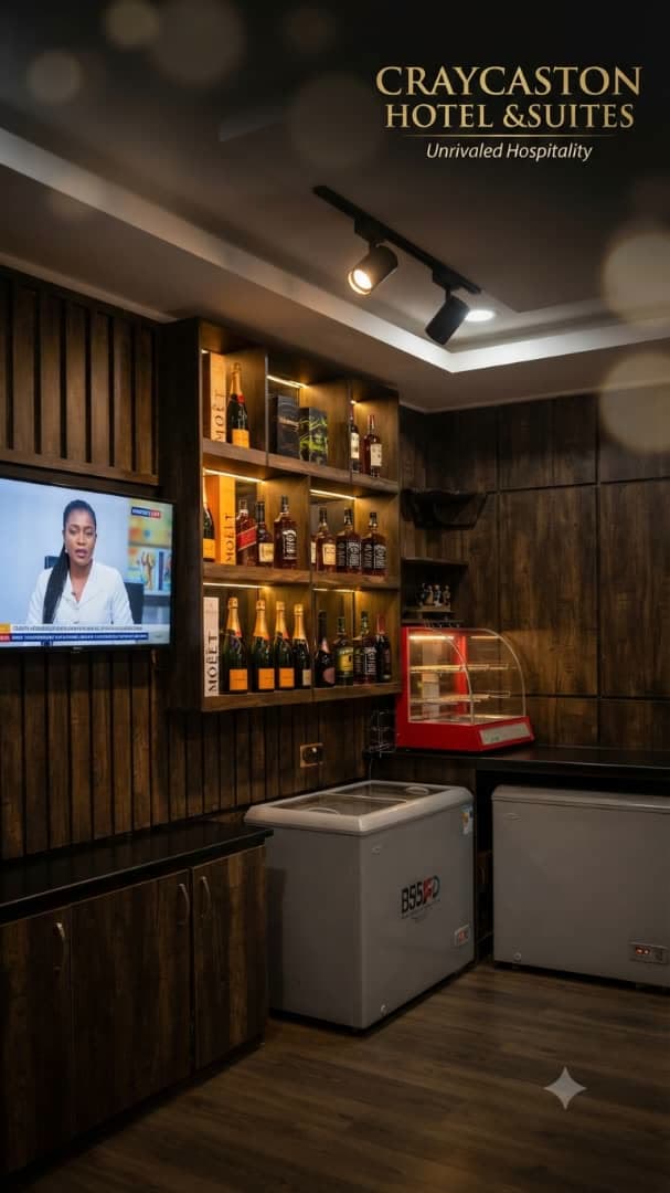 The executive bar — spirits, champagne and a quiet corner