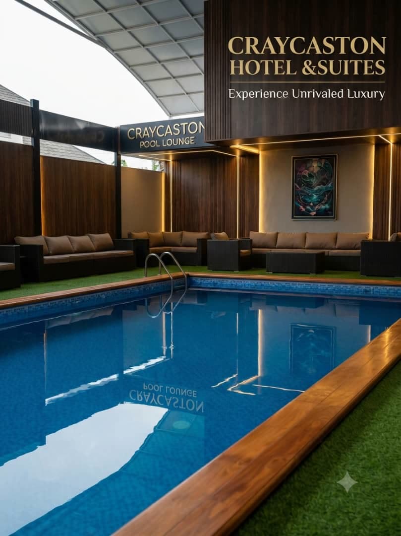 Outdoor swimming pool and poolside lounge at Craycaston